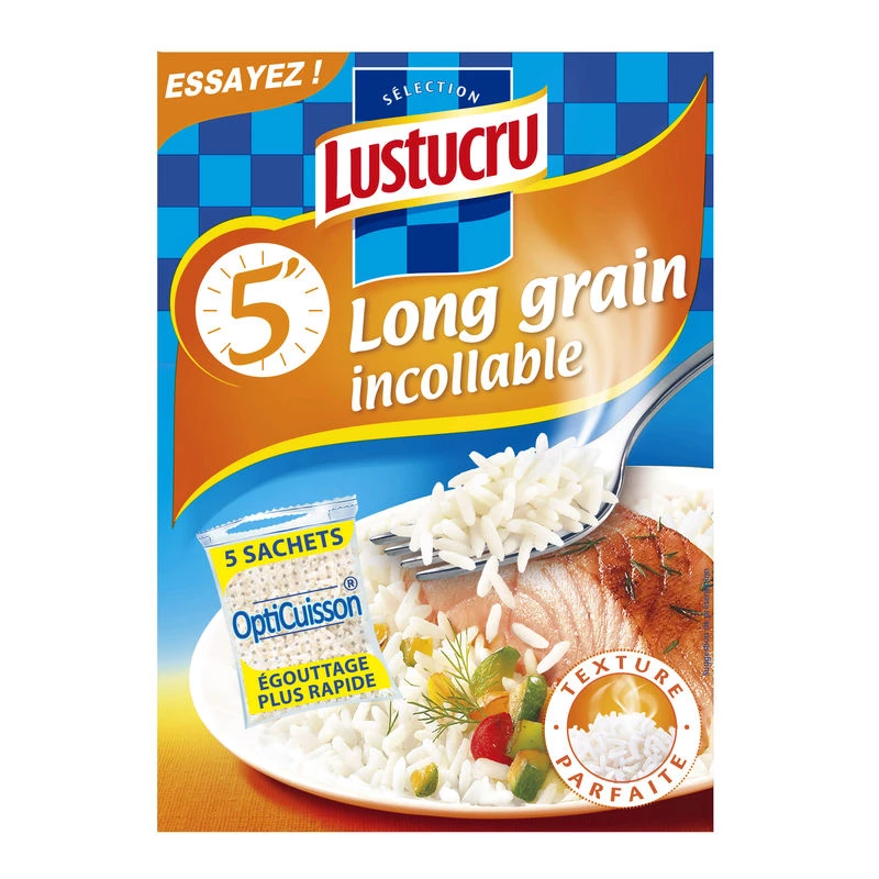 Riz Long Grain Incollab le,5x90g - LUSTUCRU