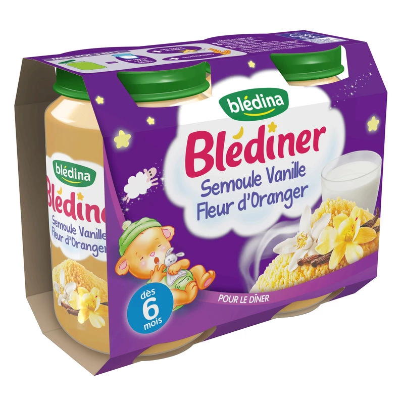 Potten vanille/oranjebloesemgriesmeel vanaf 6 maanden 2x200g - BLEDINA