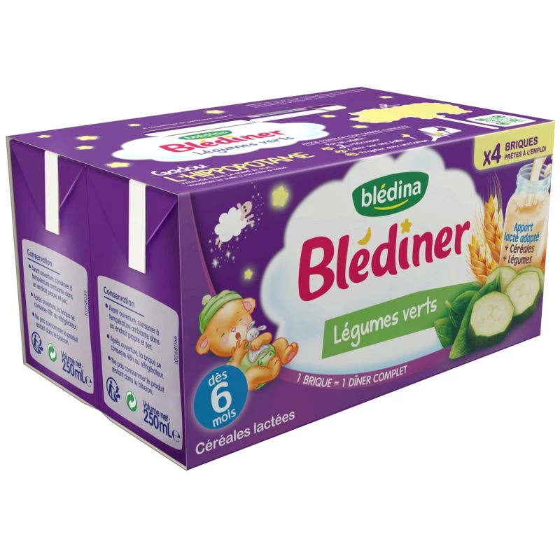 Blédiner 6 个月以上绿色蔬菜 4x250ml - BLEDINA