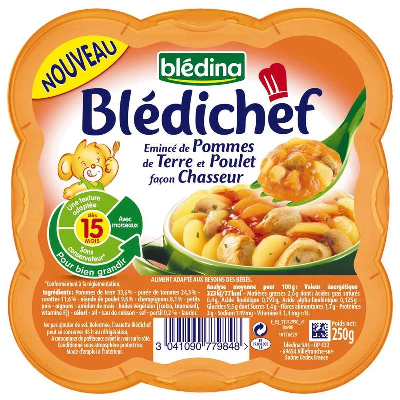 Plat bébé pommes de terre/poulet dès 15 mois 250g - BLEDINA