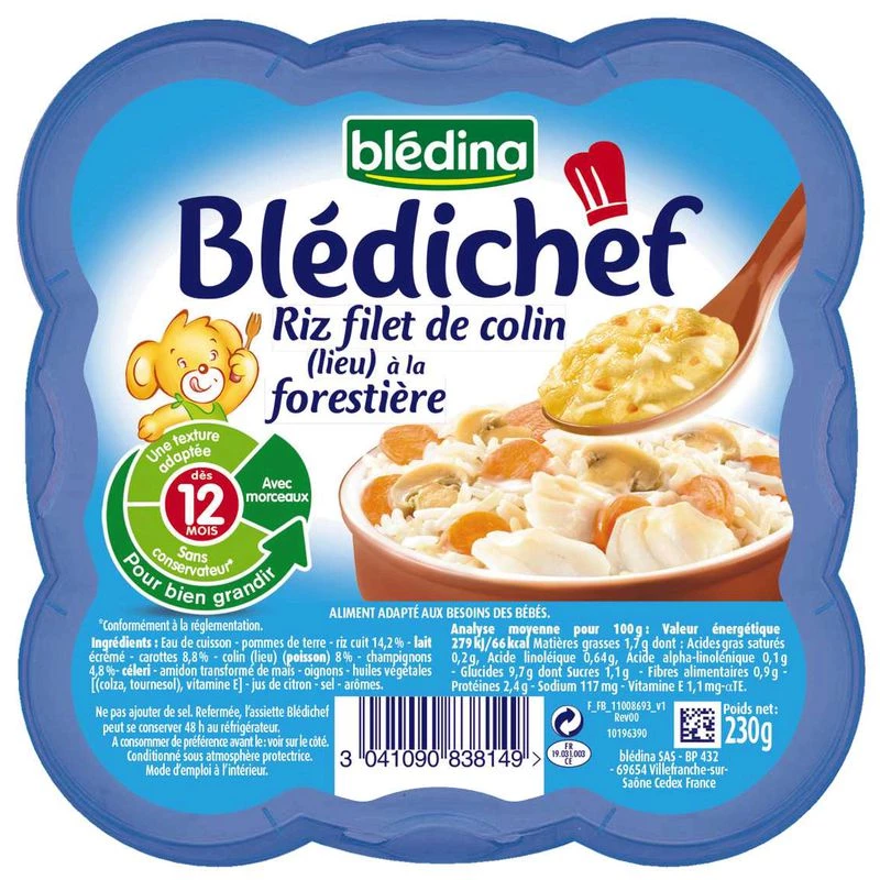 Plat bébé riz/filet de colin dès 12 mois 230g - BLEDINA