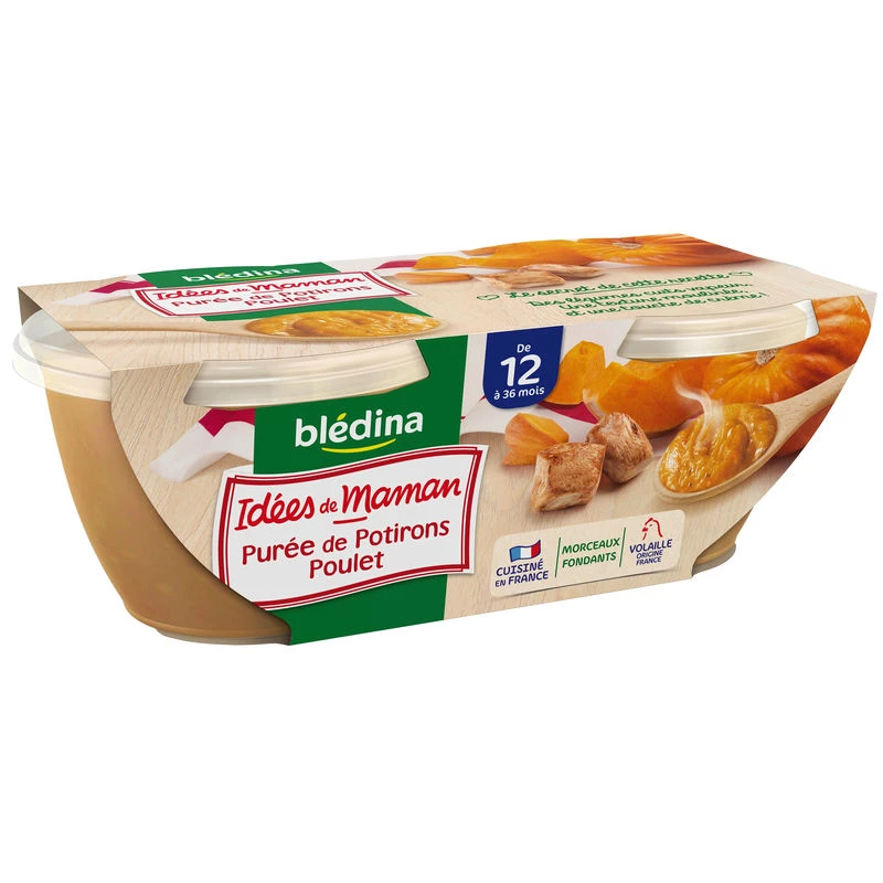 Potes de abóbora/frango a partir de 12 meses 2x200g - BLEDINA