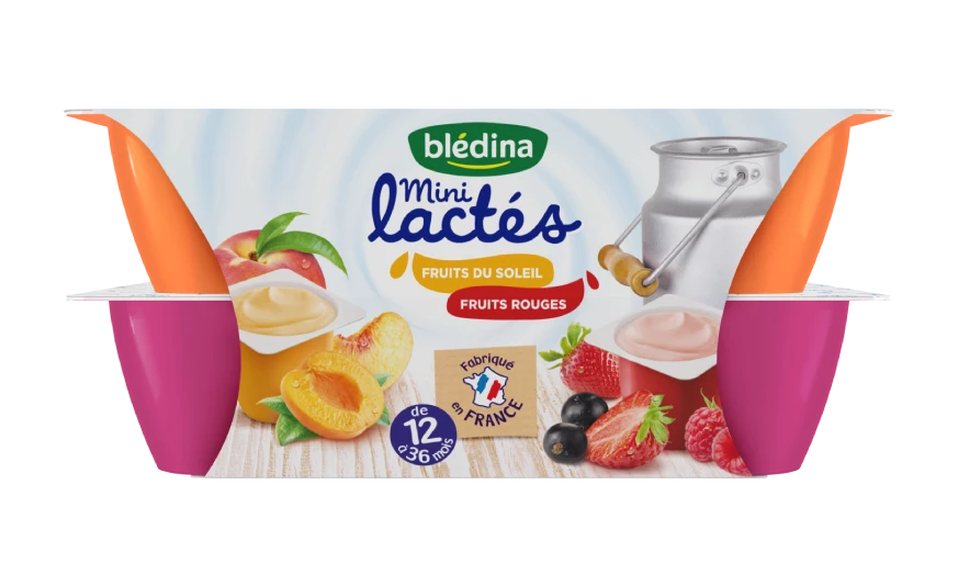 Mini melkachtig babydessert van zonnig en rood fruit vanaf 12 maanden 12x55g - BLEDINA