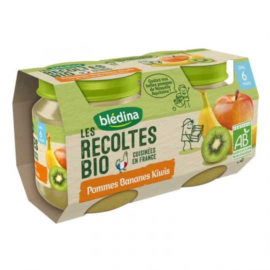 Compotes bébé pommes/ bananes/ kiwis Bio dès 6 mois 2x130g - BLEDINA