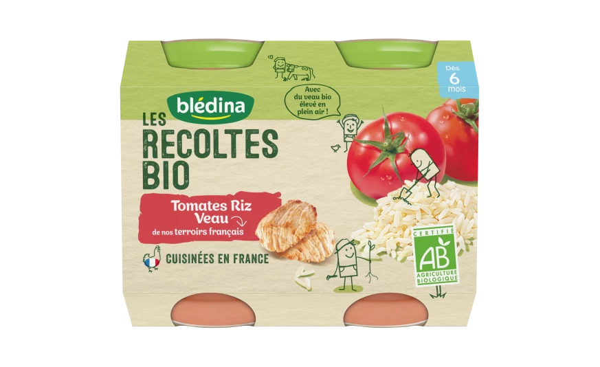 Small organic pots of tomatoes rice veal from 6 months 2x200g - BLEDINA
