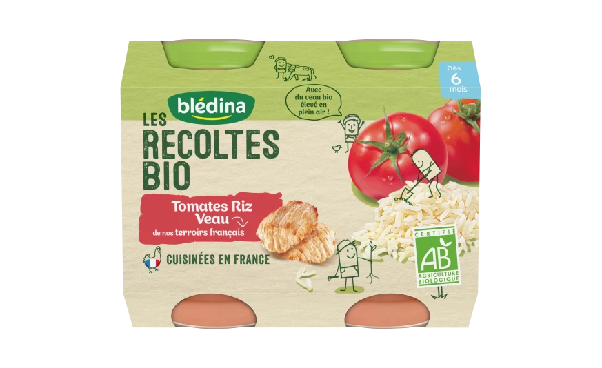 Piccoli vasetti di pomodorini biologici riso vitello da 6 mesi 2x200g - BLEDINA