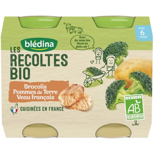 Небольшие органические горшочки с брокколи/картофелем/телятиной с 6 месяцев 2x200г - BLEDINA