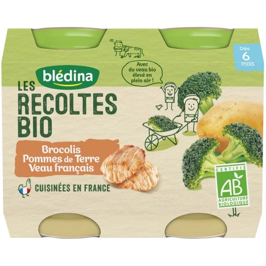 Kleine biologische broccoli/aardappel/kalfspotjes vanaf 6 maanden 2x200g - BLEDINA