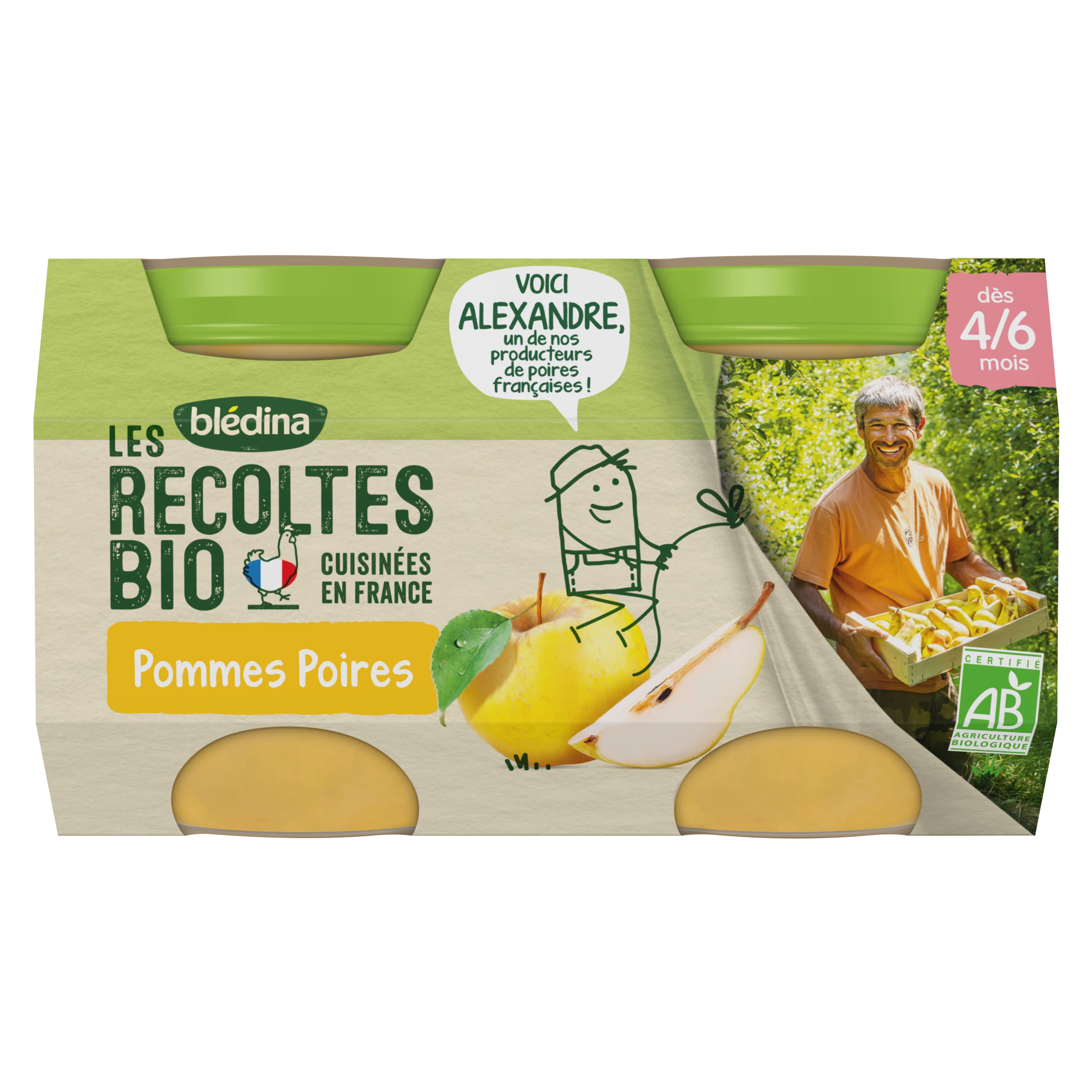 Compotes pommes poires Bio dès 4/6 mois 2x130g - BLEDINA