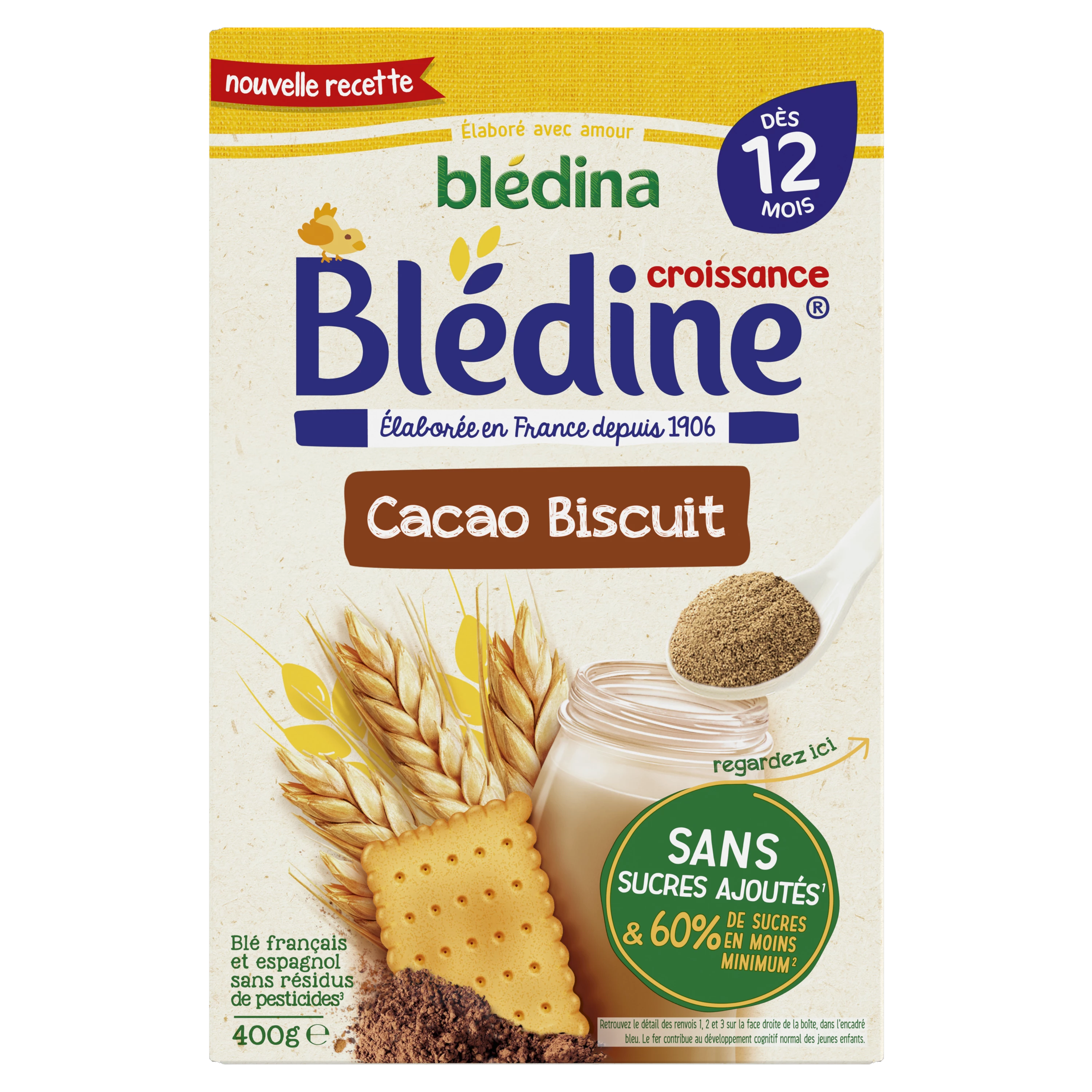 Cereais de crescimento Bledine choco-biscoito a partir dos 12 meses 400g - BLEDINA