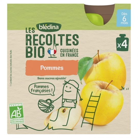 Gourde bébé BIO pommes bébé dès 6 mois 4x90g - BLEDINA