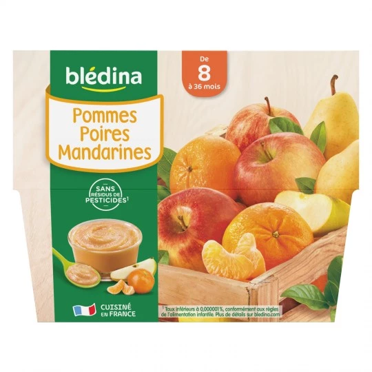 Compotes pommes/ poires/ mandarines dès 8 mois 4x100g - BLEDINA