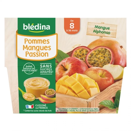 Compotes bébé pommes/ mangues/ passion dès 8 mois 4x100g - BLEDINA