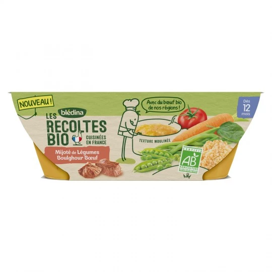 Plat bébé BIO légumes/ boulghour/ bœuf dès 12 mois 2x200g - BLEDINA