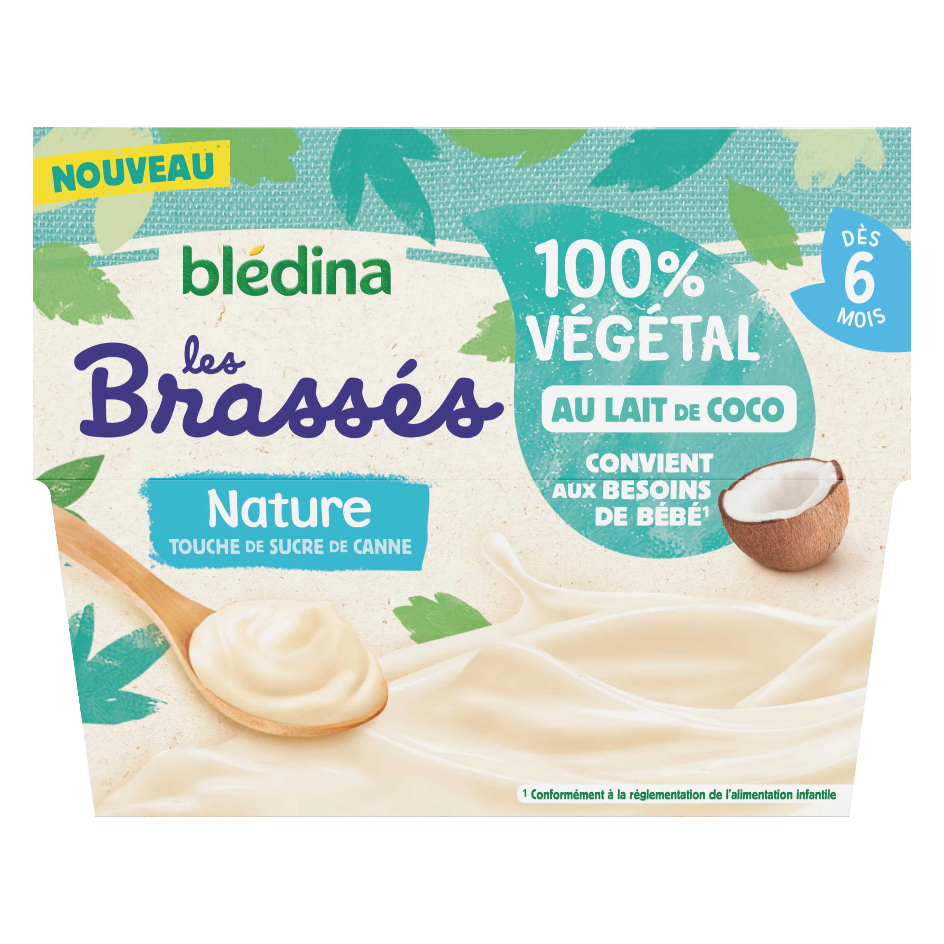 Les brassés Dessert végétal bébé dès 6 mois brassé lait de coco nature sucré 4x95g - BLEDINA