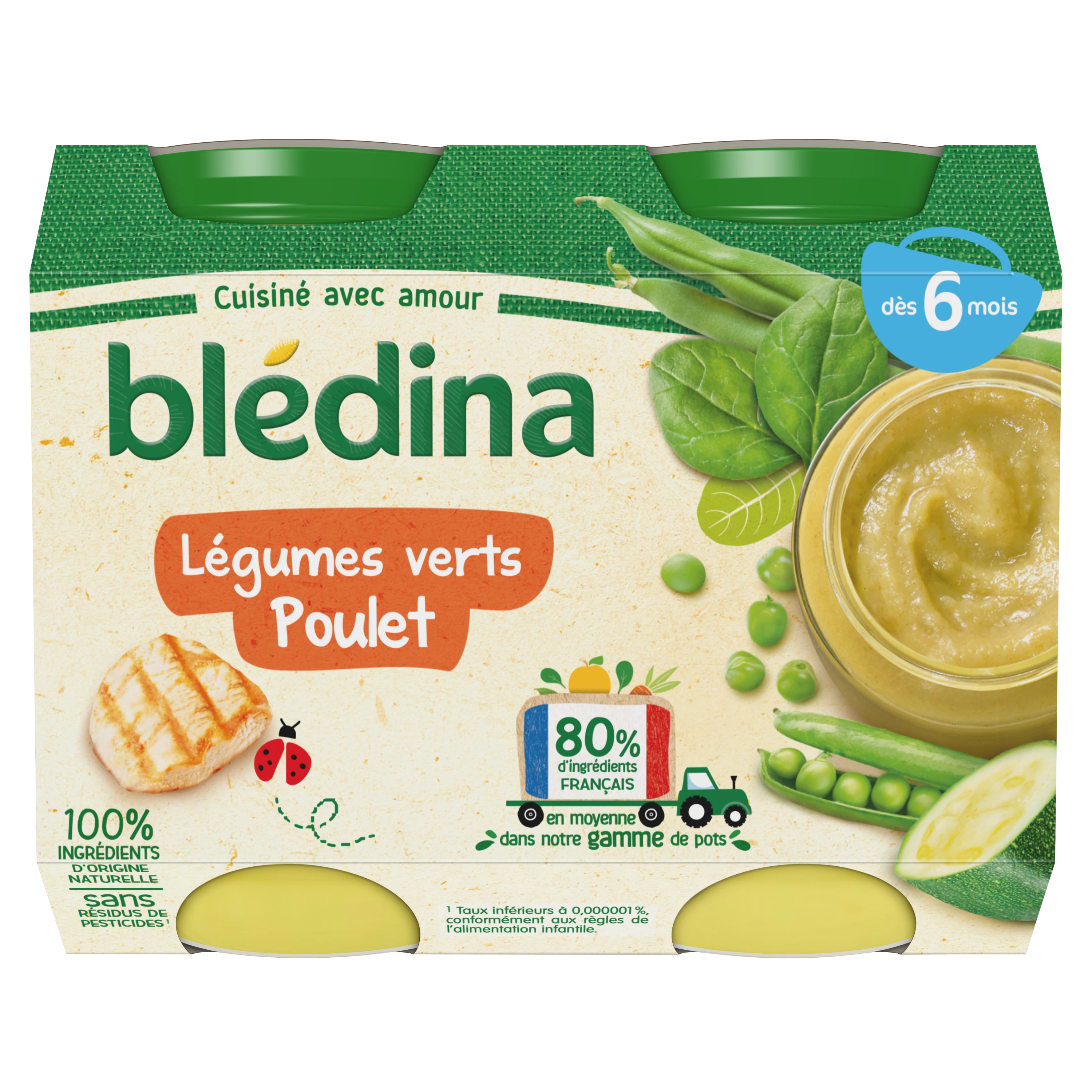 小婴儿锅 6 个月绿色蔬菜鸡肉 2x20 克 - BLEDINA