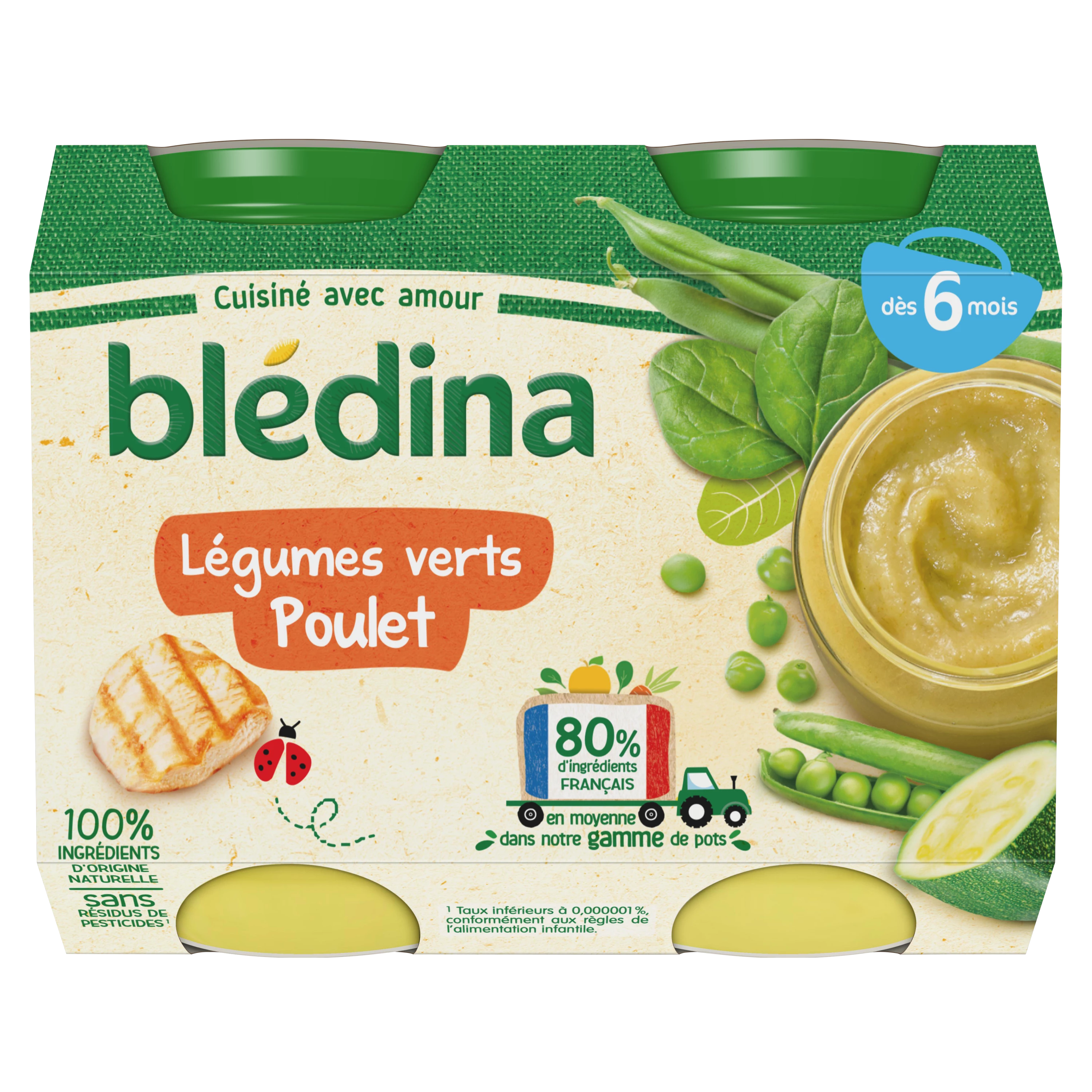 Bote pequeño baby a partir de 6 meses verduras verdes pollo 2x20g - BLEDINA