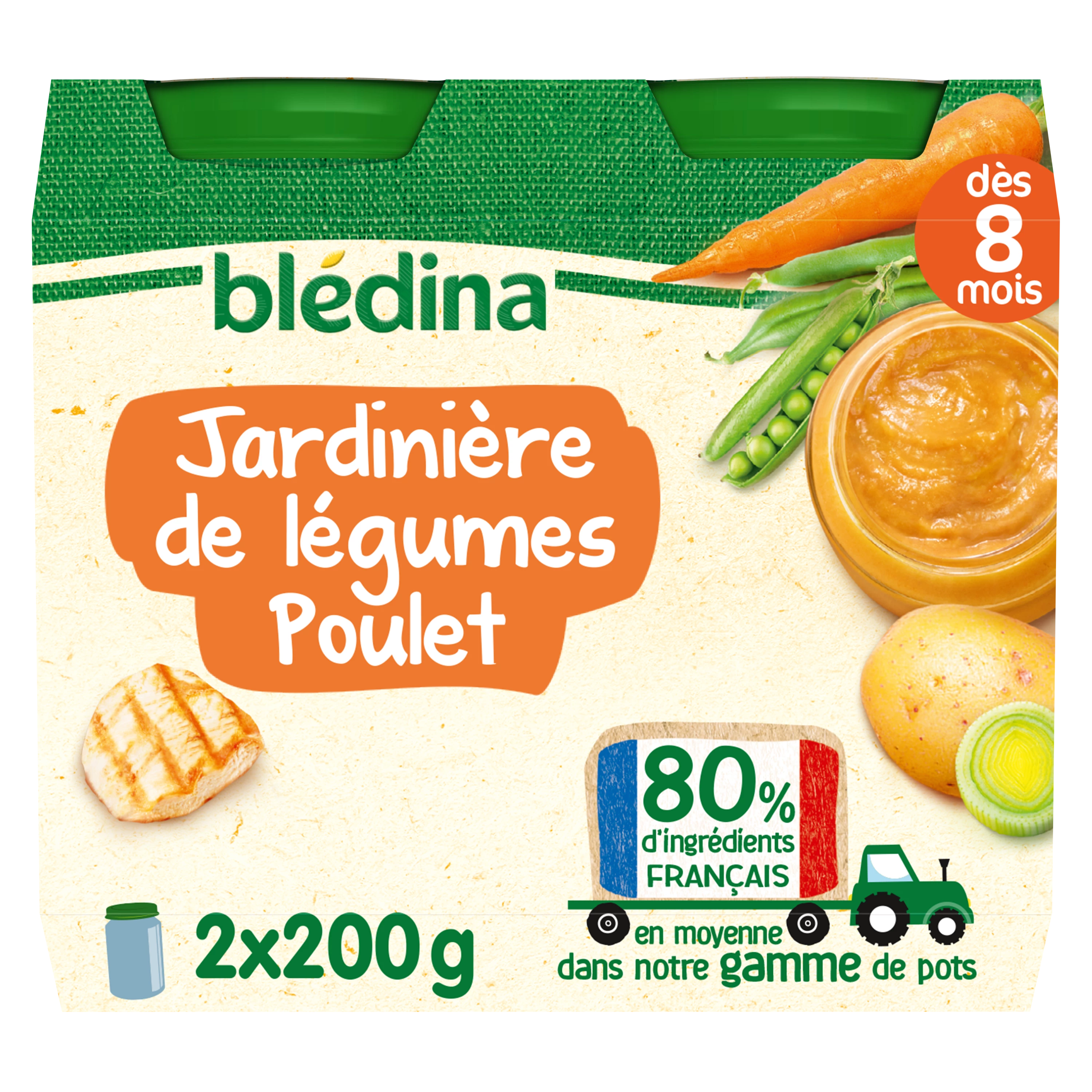 Maceta pequeña para bebés a partir de 8 meses macetero de verduras pollo 2x200g - BLEDINA