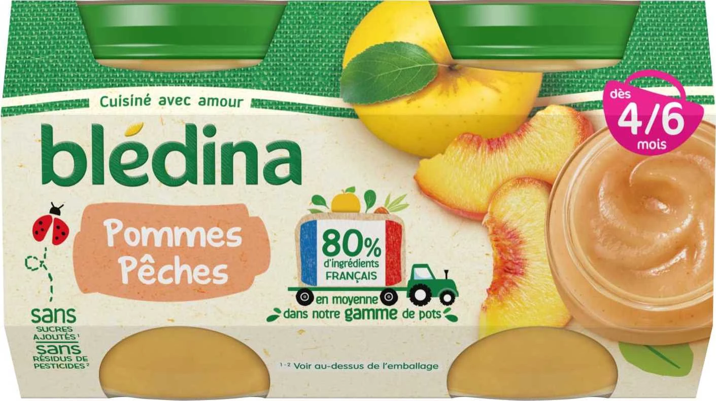 Compota para bebê de 4 a 6 meses maçã e pêssego 4x130g - BLEDINA