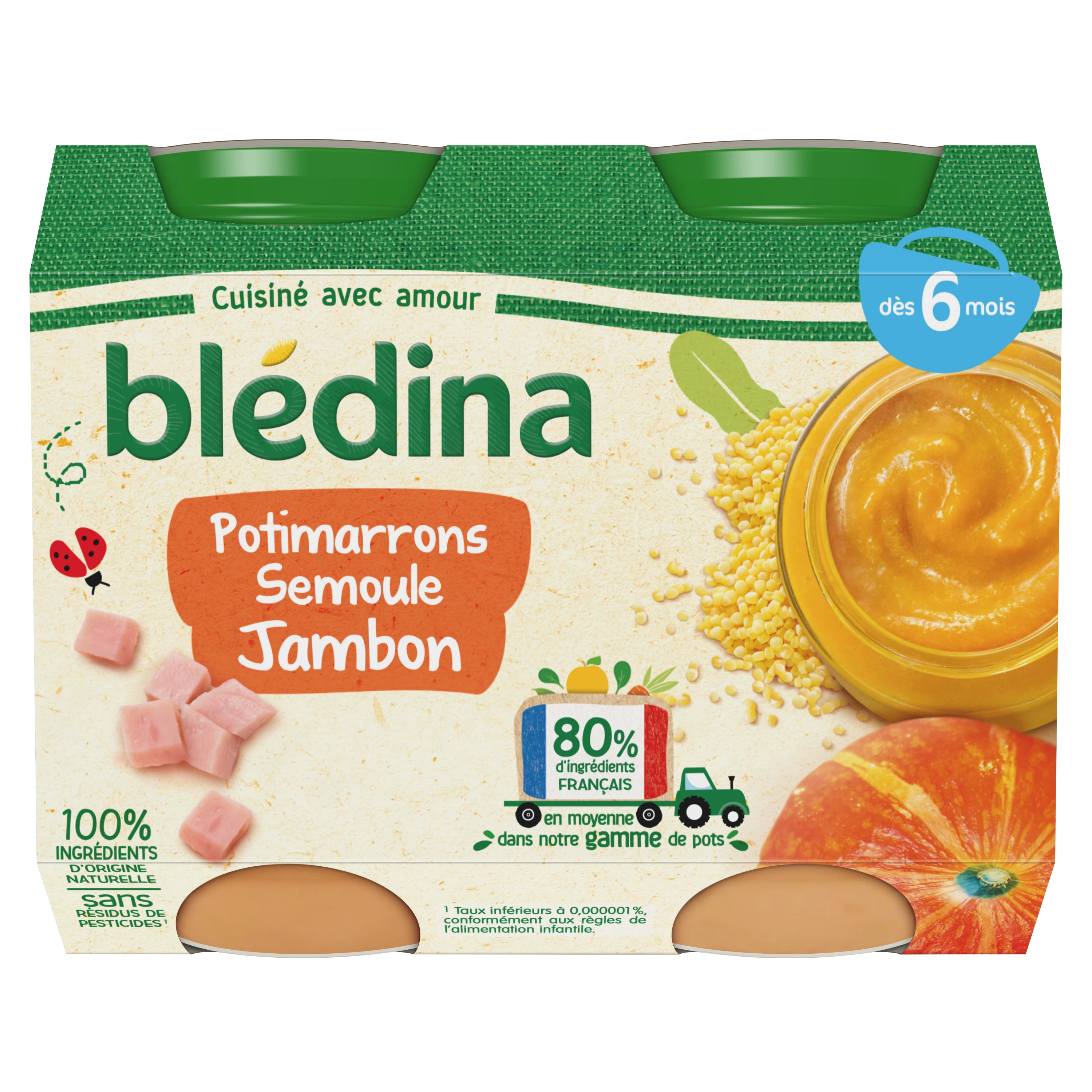 Маленькие горшочки манной крупы из тыквы и ветчины 2х200г - BLEDINA