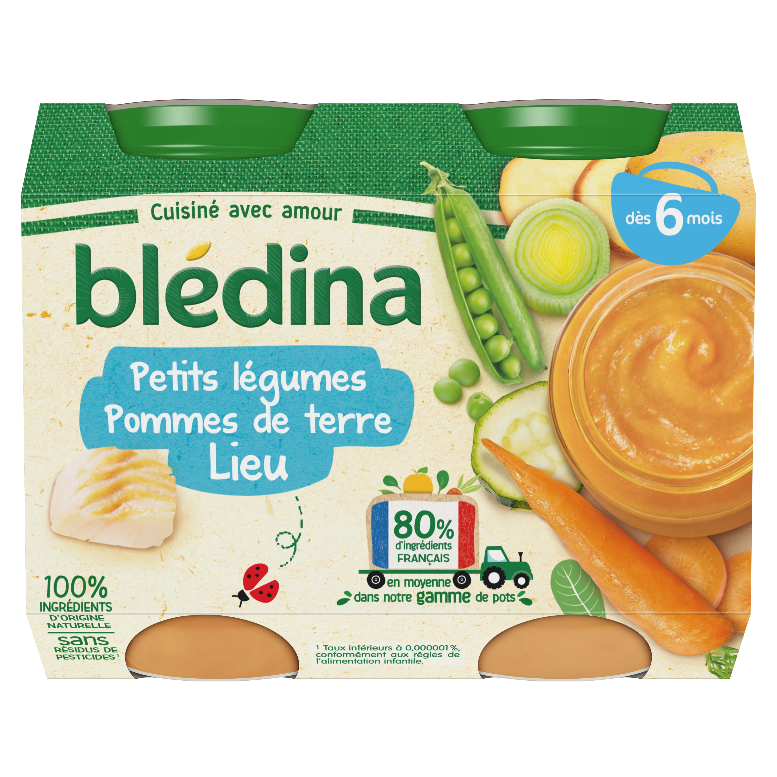 Bote pequeño bebe a partir de 6 meses verduras patatas lugar 2x200g - BLEDINA