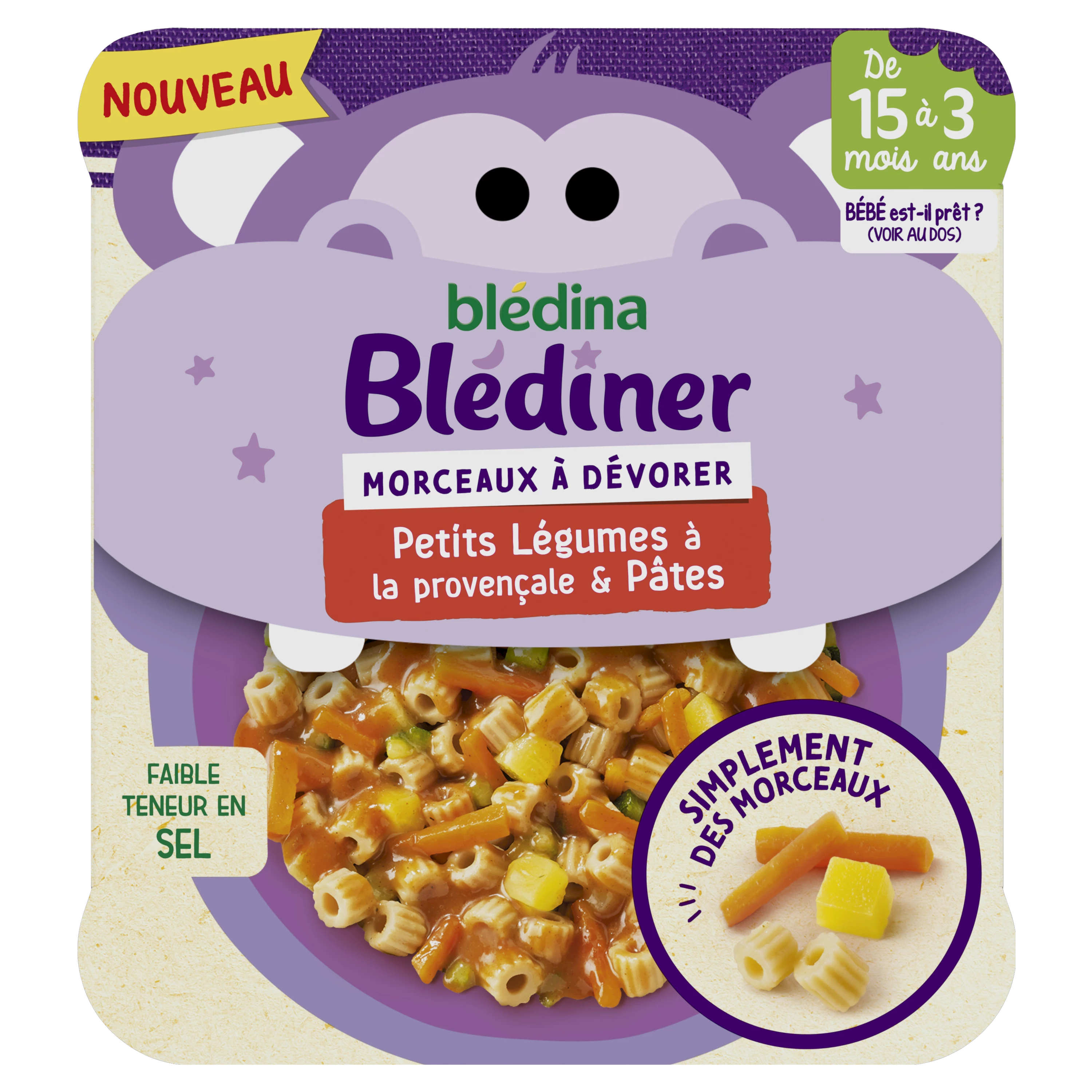 Plat bébé soir dès 15 mois morceaux de légumes à la provençale pâtes Blédiner 200g - BLEDINA