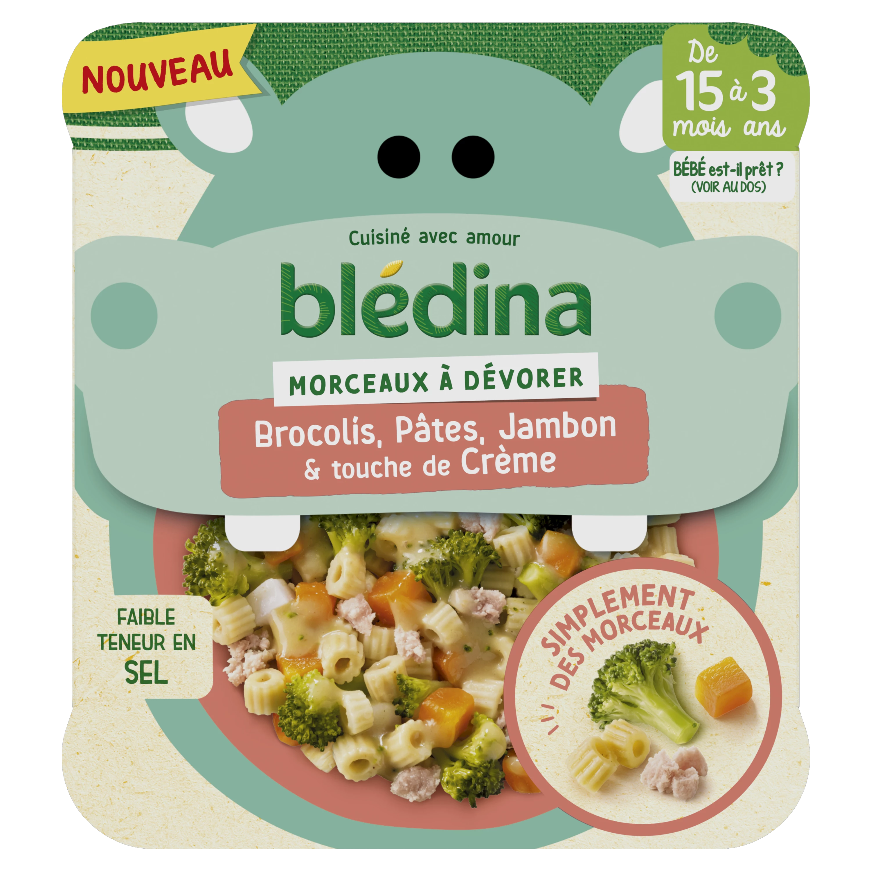 Babygerecht vanaf 15 maanden stukjes broccoli pasta ham en vleugje room 200g - BLEDINA