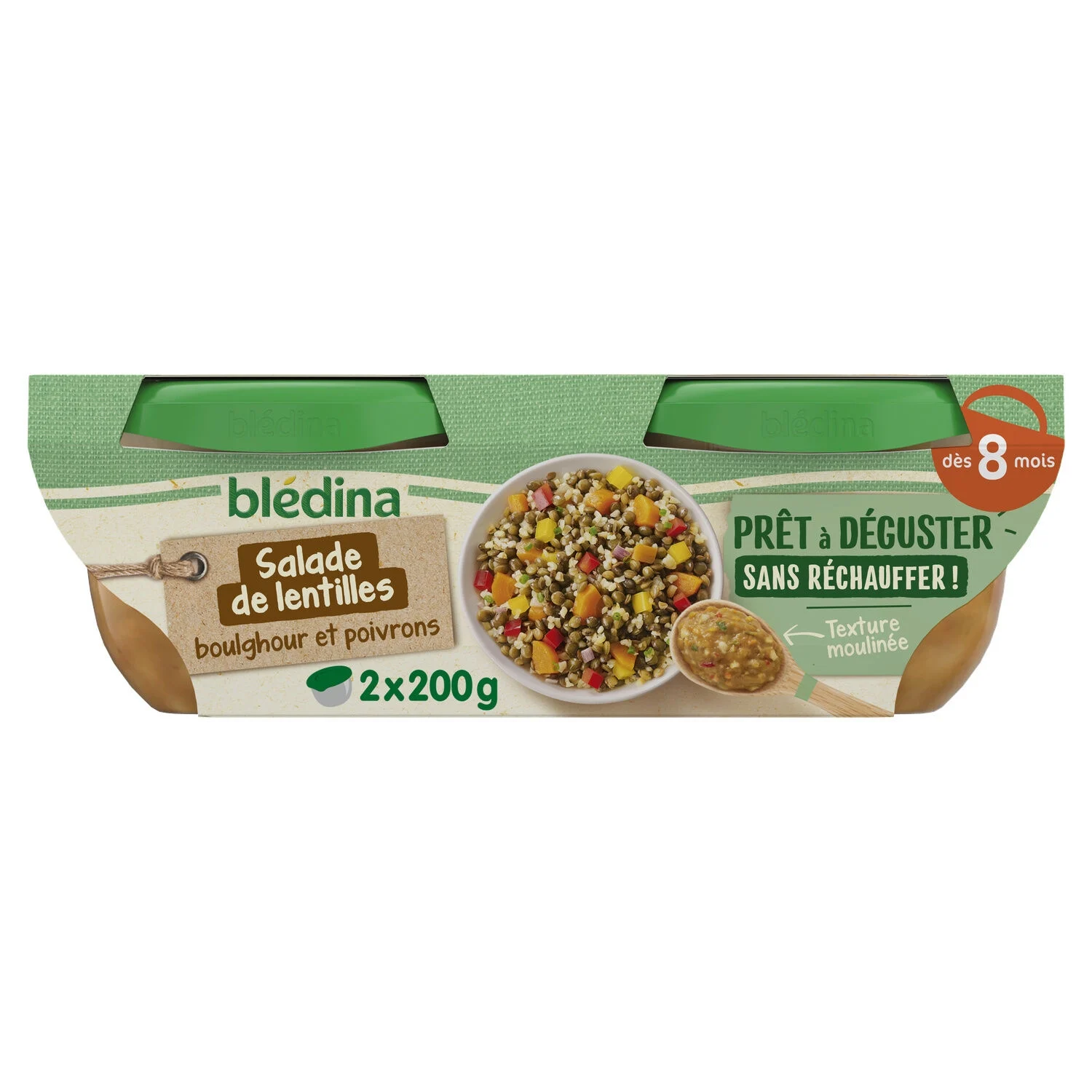 8 个月大扁豆沙拉干小麦辣椒冷婴儿菜 2x200g - BLEDINA