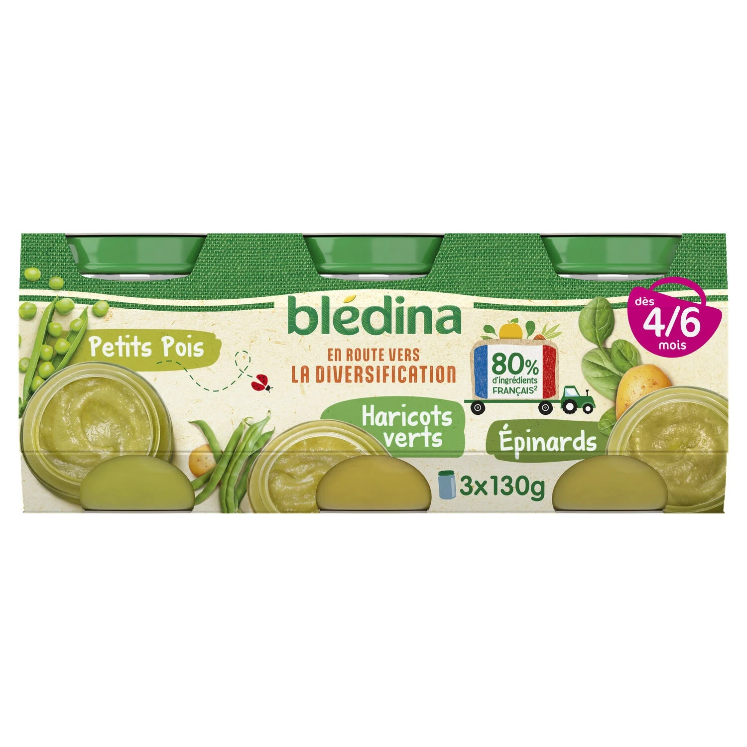 Small pot small pea green bean spinach from 4 months 3x130g - BLEDINA