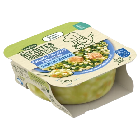 Baby dish from 15 months spinach split peas star pasta salmon Les Récoltes Engagées 250g - BLEDINA