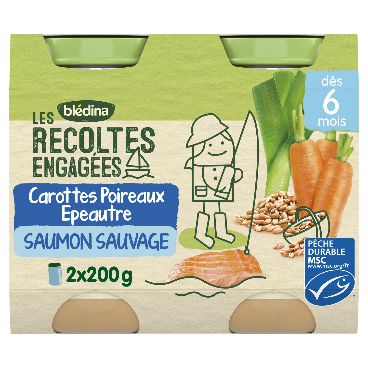 Committed harvests small pot carrots leeks spelled wild salmon from 6 months 2x200g - BLEDINA