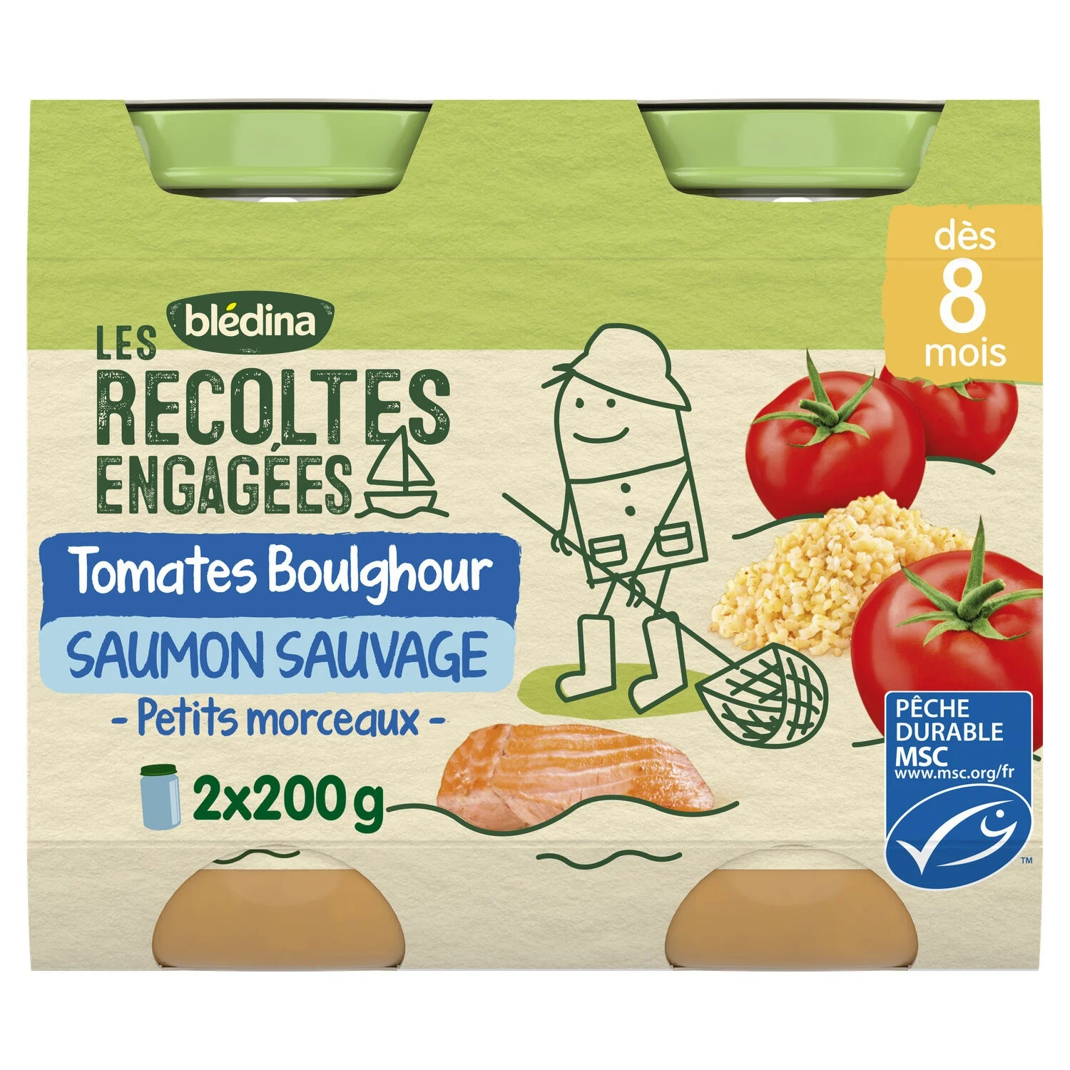 Small baby pot from 8 months Boulghour salmon tomatoes The harvests engaged 2x200g - BLEDINA
