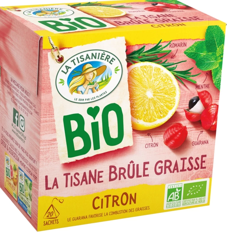 Tè brucia grassi biologico al limone, x20, 30 g - LA TISANIERE