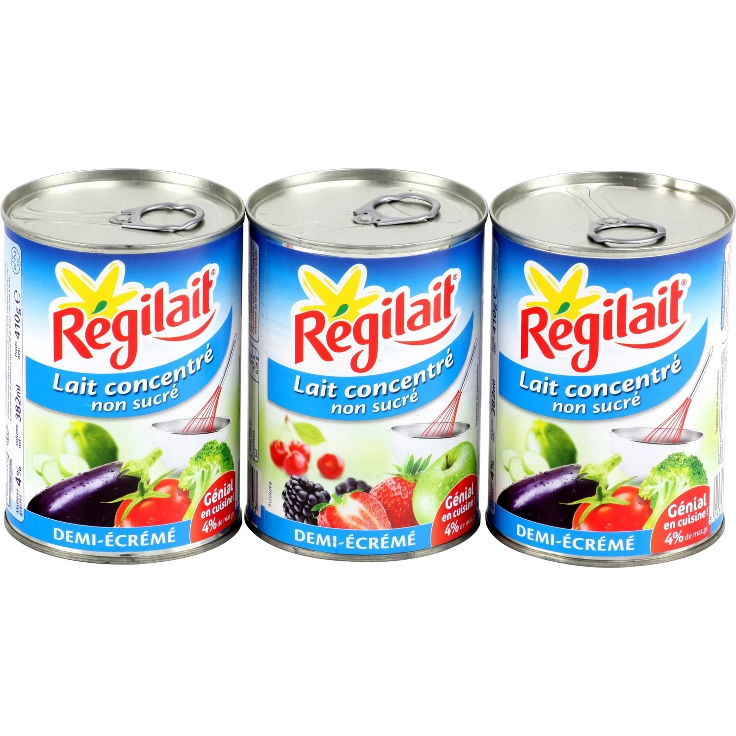 Lait concentré demi-écrémé non sucré 4x410g - REGILAIT