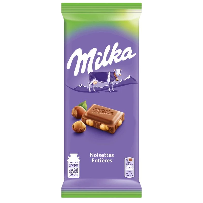 Barra de chocolate con leche con avellanas enteras 200g - MILKA