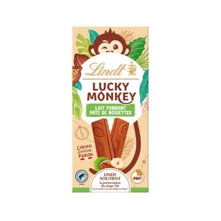 Lucky Monkey Melting Milk Chocolate Bar mit Haselnusspaste 100g - LINDT
