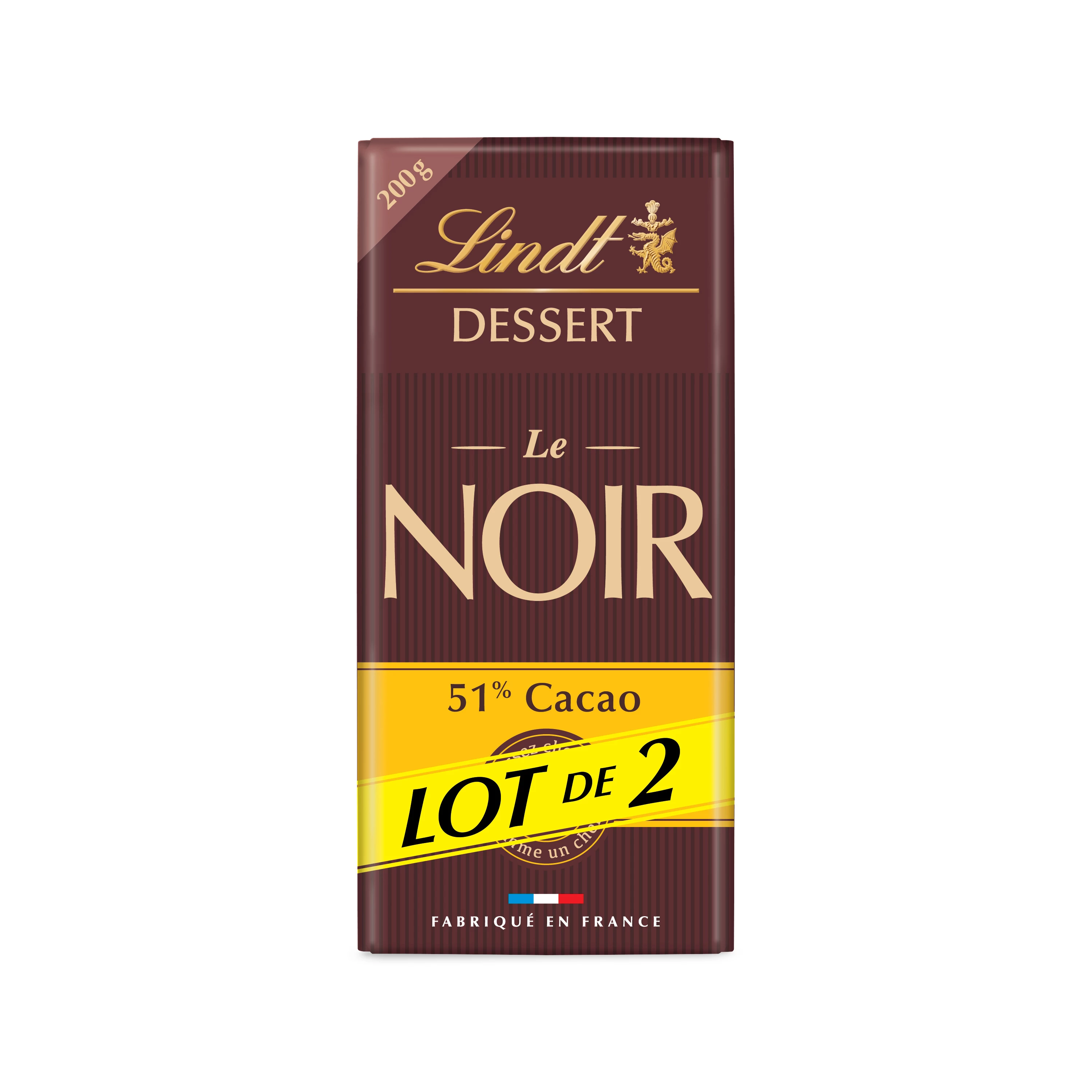 Dessert Noir 51% Cacao Lot 2x200 G - LINDT