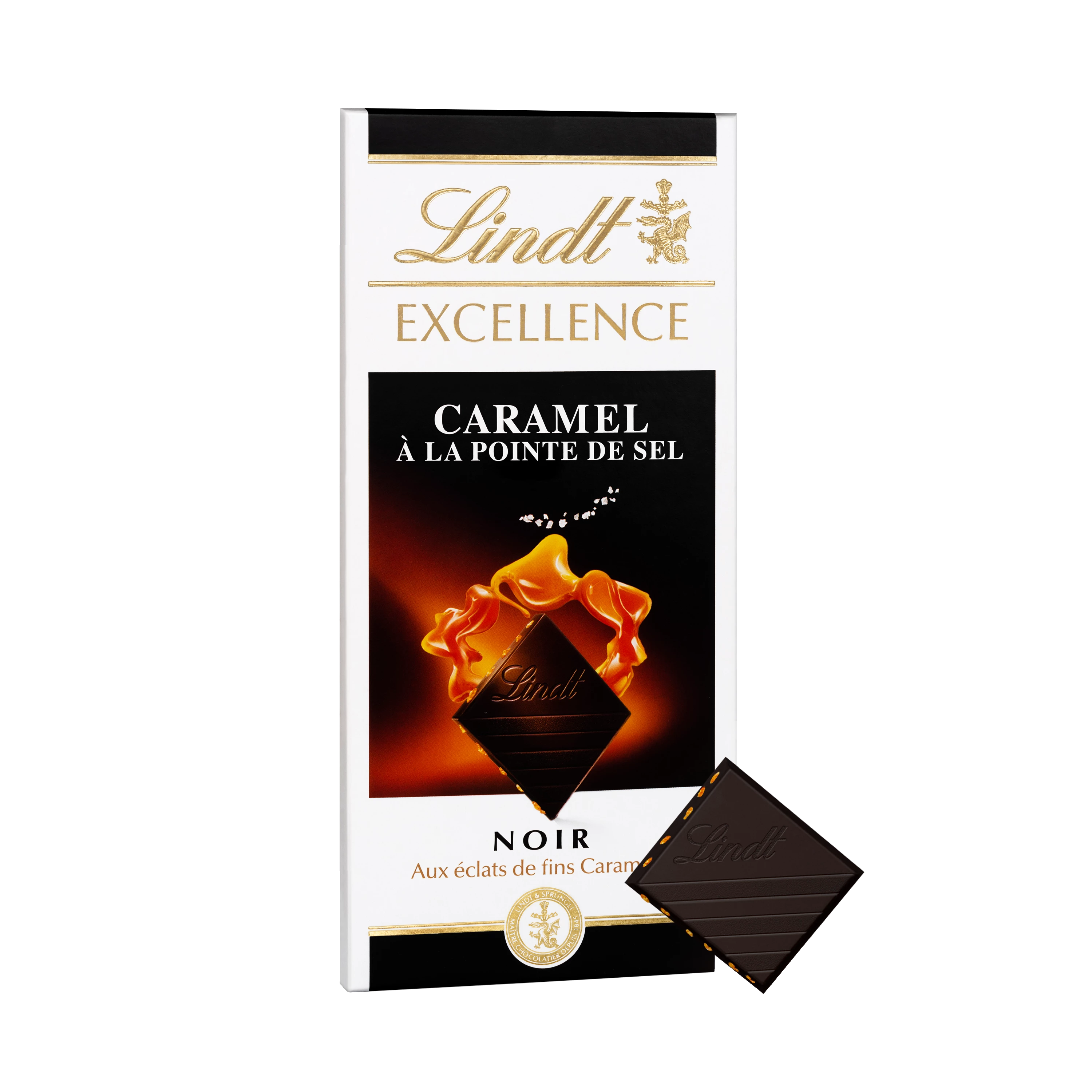 Excellence Black Caramel with Fleur De Sel Point Tablet 100 G - LINDT