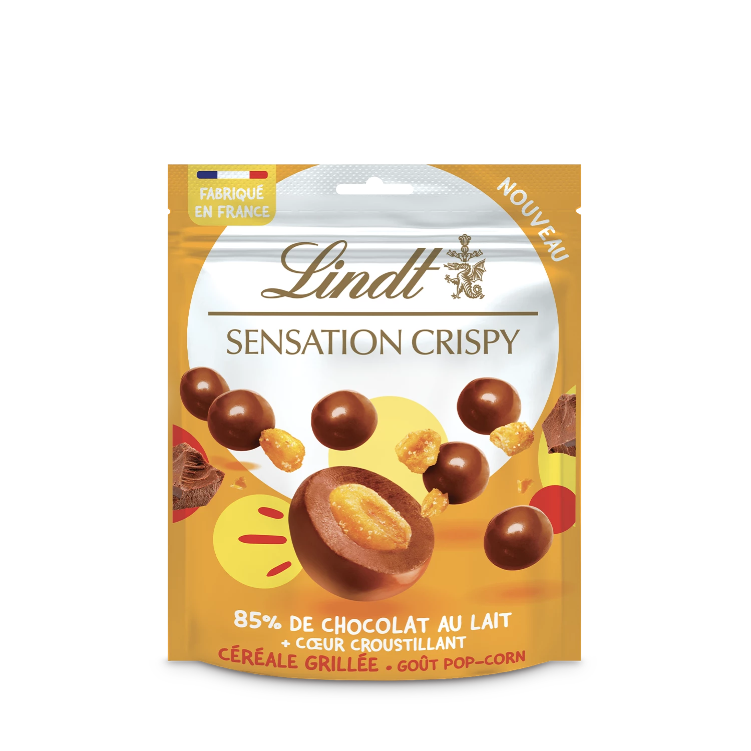 Bolas de chocolate ao leite Sensation Crispy Cereal Torrado sabor Pipoca 140g - LINDT