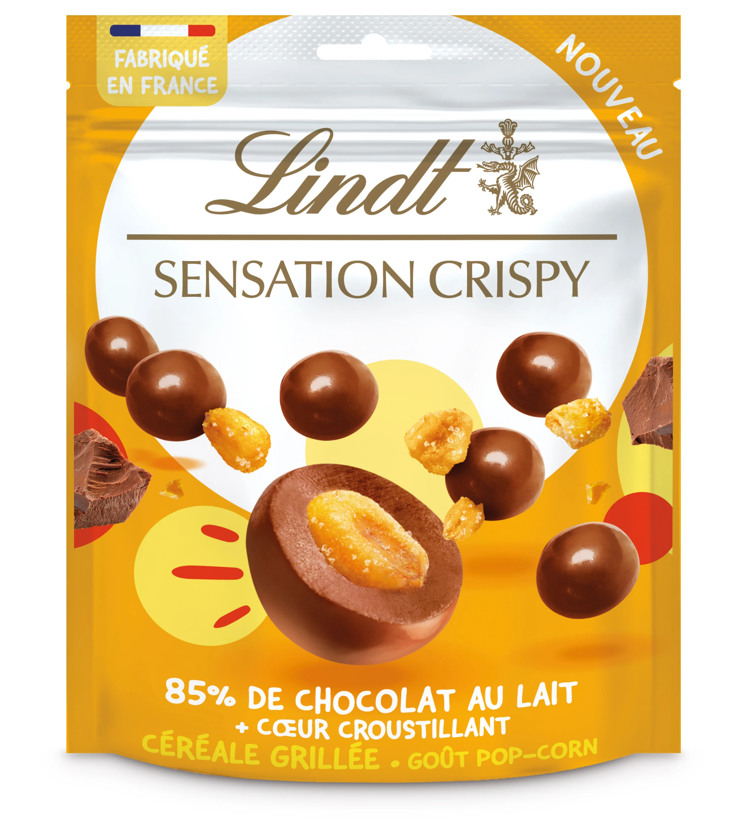 Billes chocolat au lait - Sensation Crispy - Céréale Grillée Goût Pop-corn 140g - LINDT