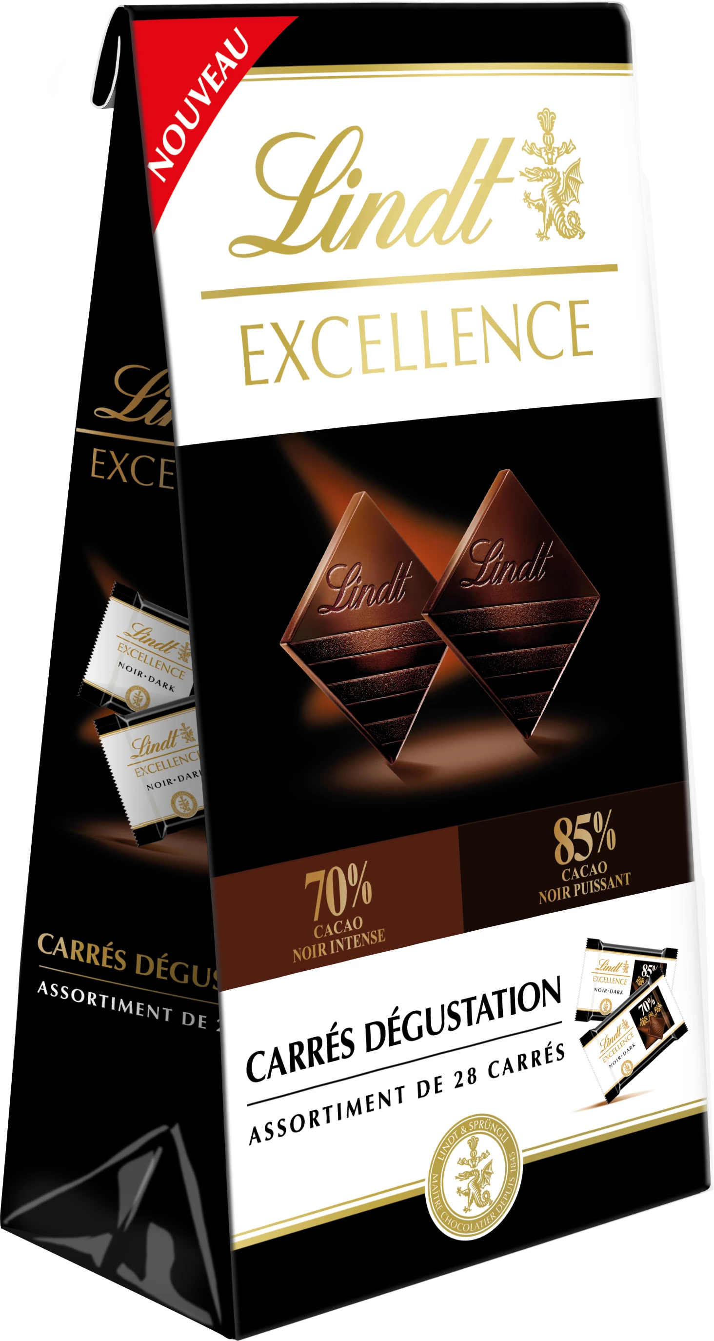 Excellence Squares Cuadrados Negro 70% y Negro 85% Bolsa Degustación 154g - LINDT