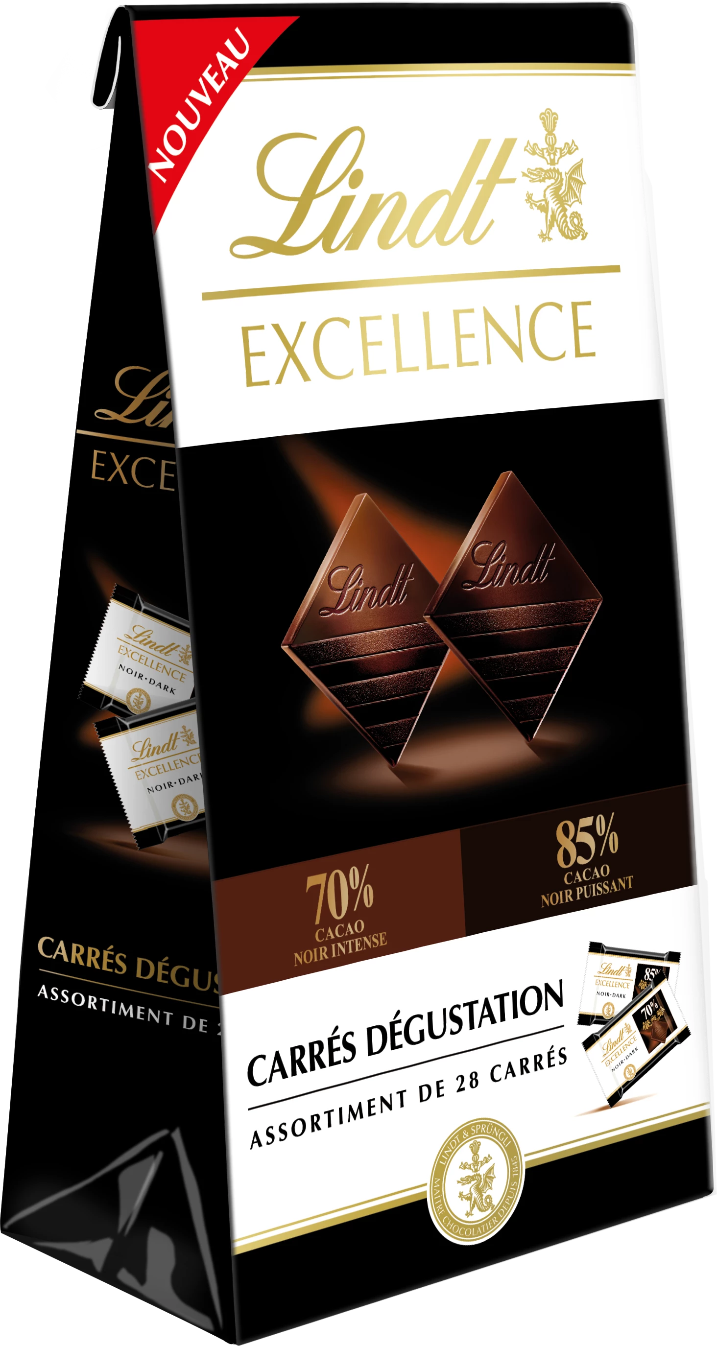 Excellence Squares 黑色 70% 和黑色 85% 方形品尝袋 154g - LINDT