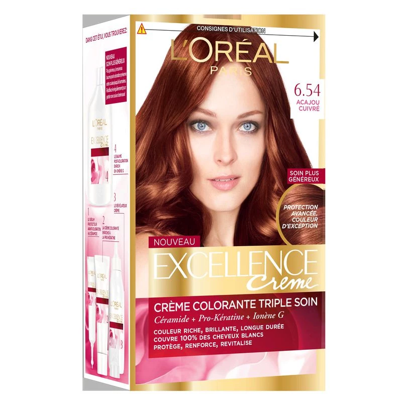 Coloration permanente 6.54 acajou cuivré L'OREAL PARIS EXCELLENCE CREME