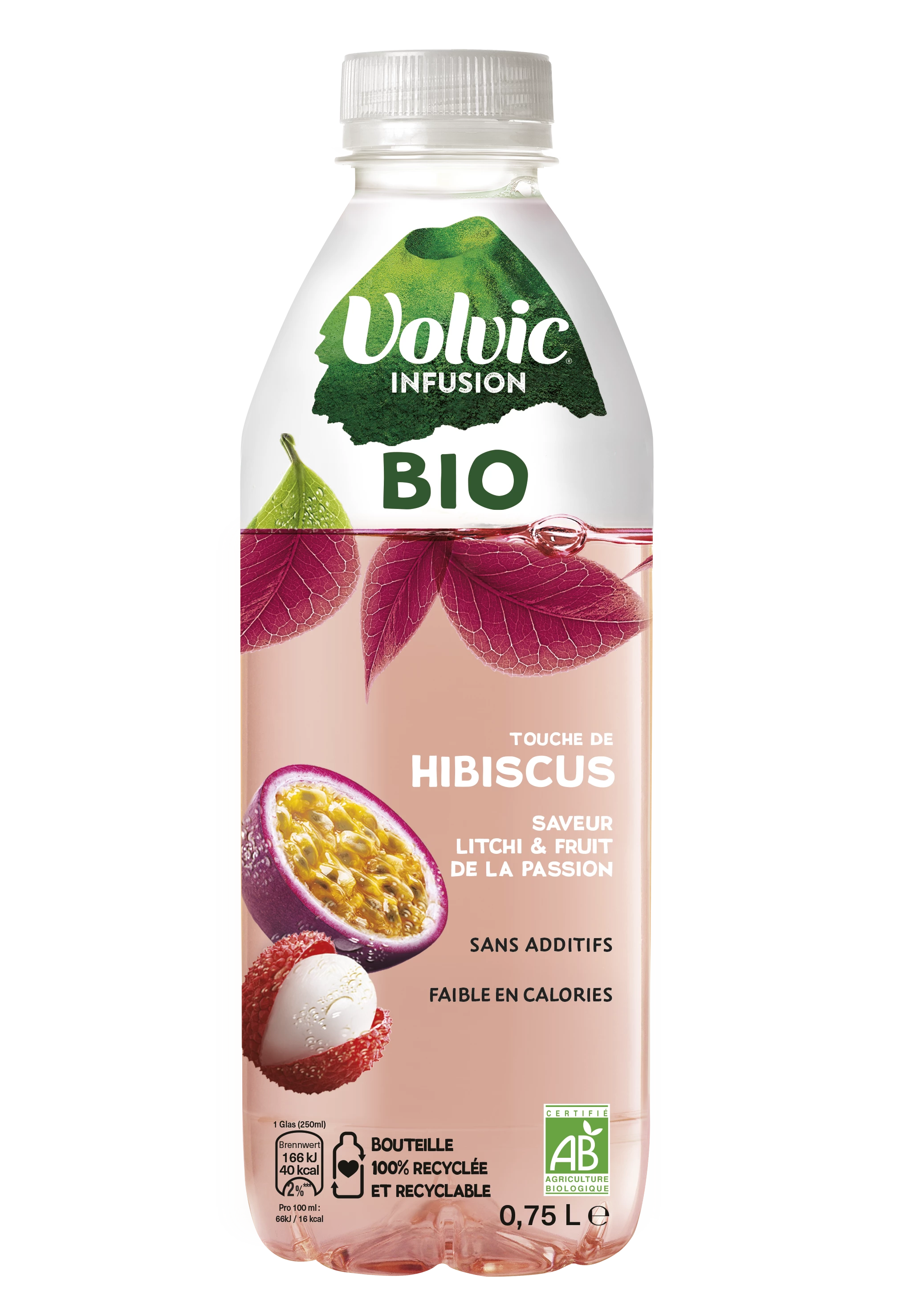 Agua Orgánica con Sabor a Hibisco, Litchee y Pasión, 75cl - VOLVIC