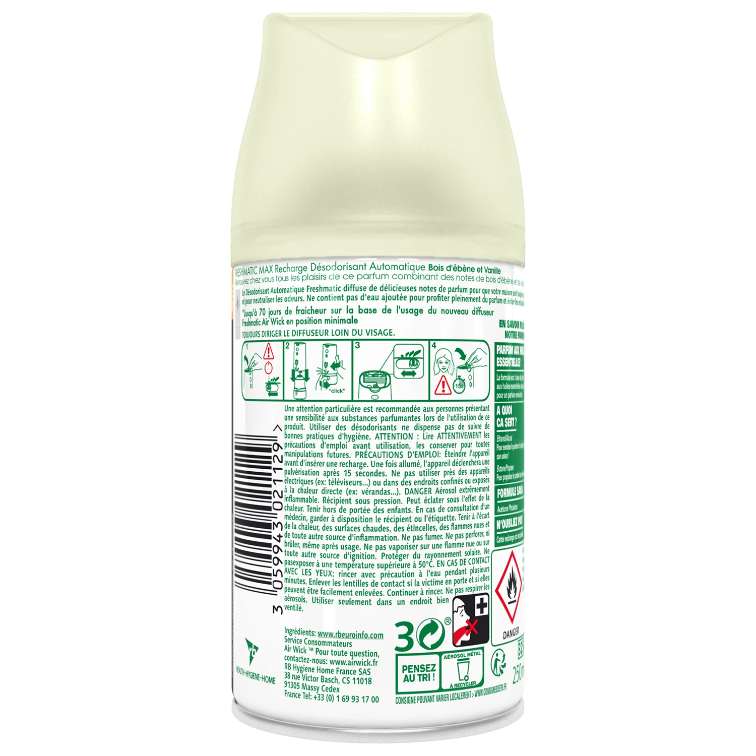 Freshmatic Automatic Air Freshener Diffuser Refill Ebony & Vanilla Essential Oils 250ml - Airwick