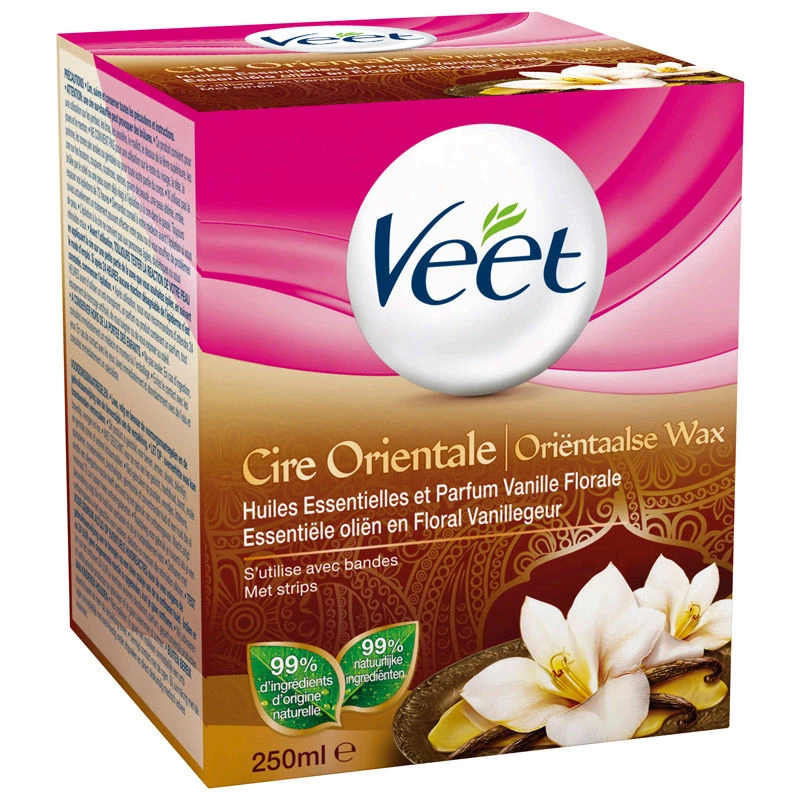 Oriental Wax with Pure Sugar 99% Natural Vanilla Reusable Strips 250ml - VEET