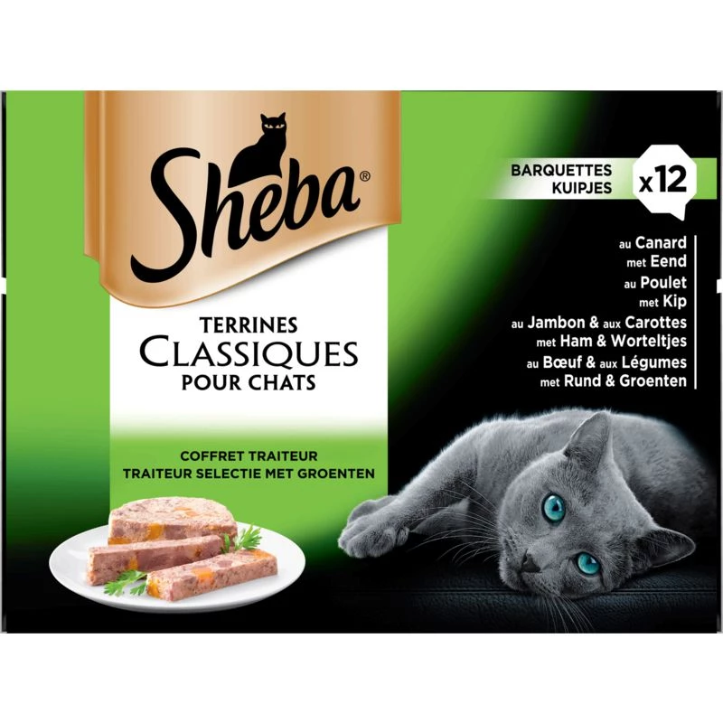 Patê catering para gatos com carne bovina, aves, cenoura 12x85g - SHEBA