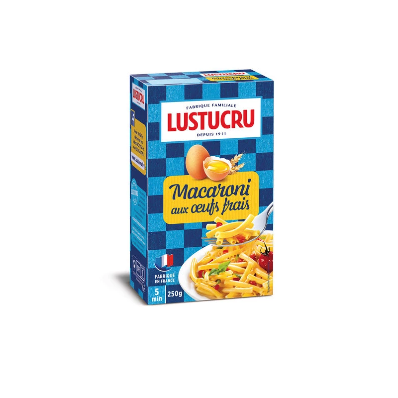 Pâtes Macaroni aux Oeufs frais, 250g - LUSTUCRU