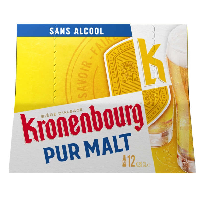 Пиво чистое солодовое безалкогольное, 0,4°, 12x25cl - KRONENBOURG