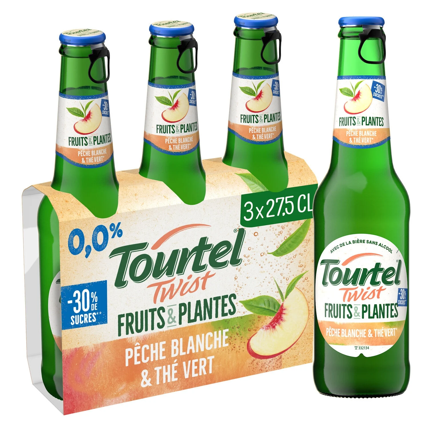 Non-Alcoholic Beer Flavored with White Peach Juice and Green Tea 0.0% 3x27.5cl - TOURTEL TWIST